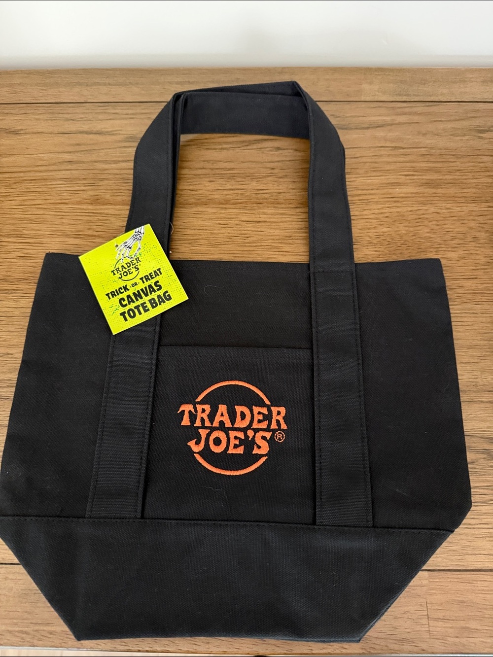 Trader Joe’s Black Canvas Mini Tote with Orange Logo